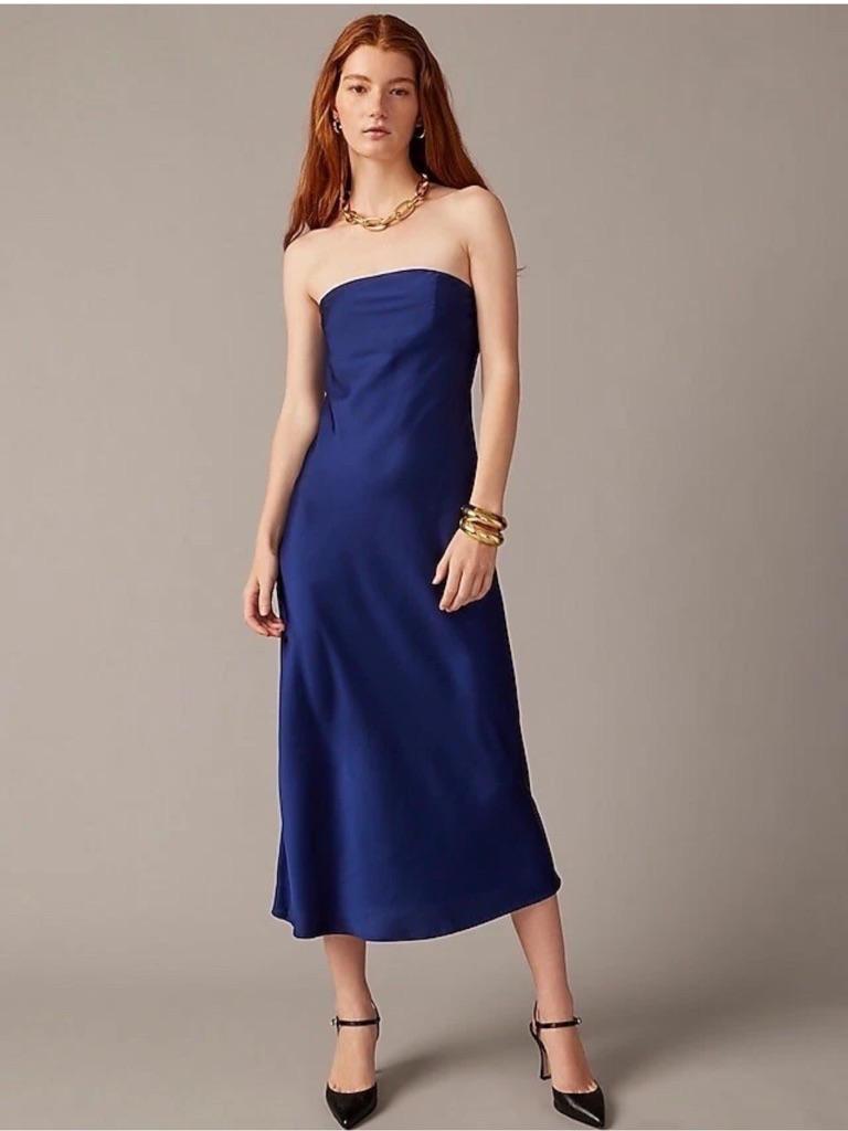 J. Crew Strapless Gwyneth Slip Dress In Luster Charmeuse Dark Blue